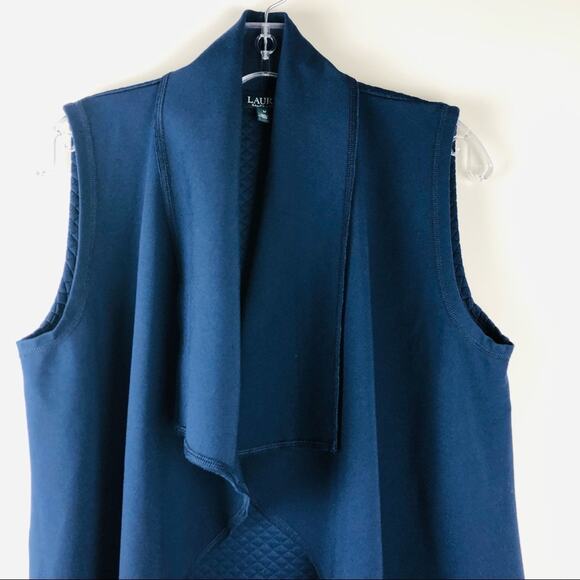 Ralph Lauren blue preppy office quilted viscose open front vest top medium - Picture 3 of 5